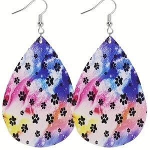 Faux Leather Earings, rainbow w/ paws 🐾 NWT